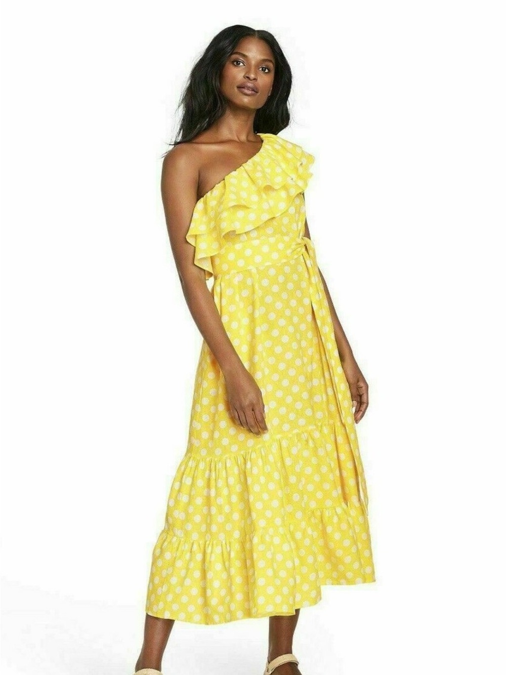 Lisa Marie Fernandez x Target Linen Blend Yellow Polka Dot Maxi Dress Sz XXS